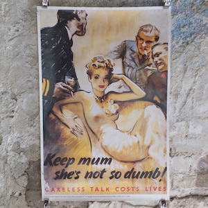Vintage británico WW2 Keep Mum ella no es tan tonta Careless Talk cuesta vidas Cartel de propaganda Jobson Telegraph reimprimir arte de pared de la década de 1980