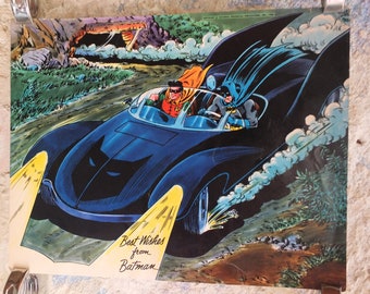 Original Vintage Comic DC Batman and Robin Batmobile Batcave hero superhero Carmine Infantino Adam West cartoon print wall art 1966 1960s