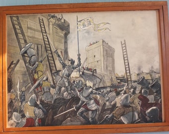 Vintage Rossignol double sided French school poster Joan of Arc educational history