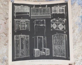 Original Vintage British Macmillan Black and White Educational Poster - Cabinets and Sideboards - Kitchen Dining print wall art 1938 1930s