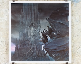 1996 The Dark Tower and Nazgul Poster, by John Howe,  from 999 Games, Ringwraiths, Middle Earth, Lord of the Rings, print wall art decor