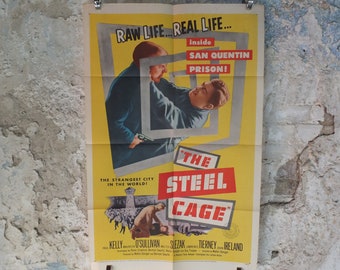 Original Vintage Movie Poster The Steel Cage 1954 1950s San Quentin Prison spiral gun prisoner wall art US one sheet cinema film memorabilia