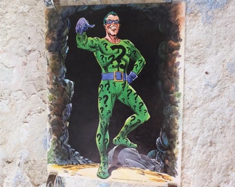 Original Vintage Comic DC Riddler villain Edward Nygma Frank Gorshin Batman Carmine Infantino crime cartoon print wall art 1966 1960s