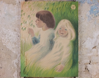 1945 Aage Sikker-Hansen Poster, Davre-Gryn cereal from FDB, Children in the oat fields, Scandanavian Danish Advertising, wall art decor