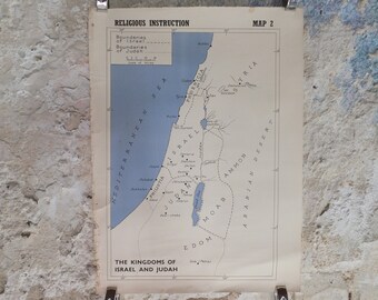 Original Vintage British Educational Geography Map Kingdoms of Judah and Israel in biblical times historical Poster print wall art 1950s