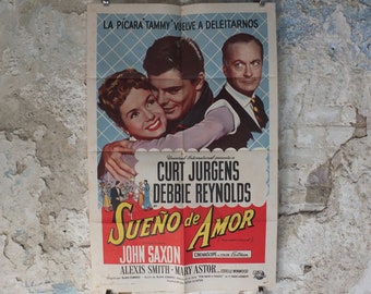 Original Vintage Movie Poster This Happy Feeling Debbie Reynolds 1958 1950s dance hugs Spanish wall art US one sheet cinema film memorabilia