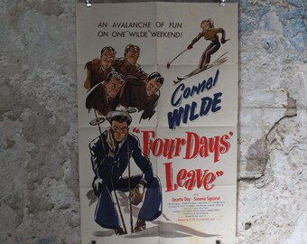 Original Vintage Movie Poster Four 4 Days Leave 1950 1950s wall art Cornel Wilde skiing ski alps sailor US one sheet cinema film memorabilia