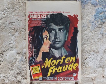 Original Vintage Belgian Movie Poster 1950s Death in Saigon mid century murder Fifties 50s wall art affiche de film