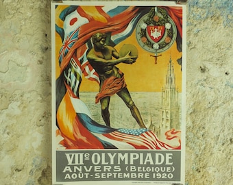 Vintage Olympic Games Antwerp Belgium Poster rings sports sport international summer wall art reprint 1970s