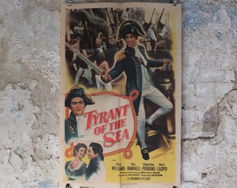 Original Vintage Movie Poster Tyrant of the Sea 1950 1950s british navy Napoleon war sword wall art US one sheet cinema film memorabilia
