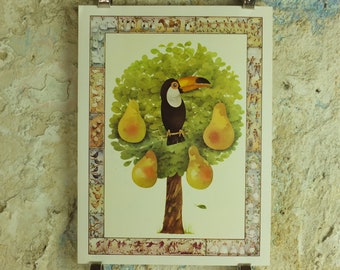 Original Vintage Guinness Toucan Poster, Toucan in a Pear Tree, 12 Days Christmas, advertising Irish stout beer print wall art decor 1970s