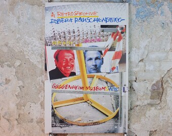 1997 Robert Rauschenberg Poster, A Retrospective, Solomon R. Guggenheim Foundation, New York City pop art, gallery exhibition wall art decor
