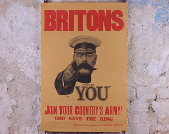 1970s Vintage Lord Kitchener Wants You Poster, World War 1 WW1 1914, propaganda print wall art decor