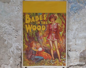 Original Vintage British Babes in the Wood Pantomime poster theatre taylors wombwell art deco nouveau print lithograph wall art 1930s