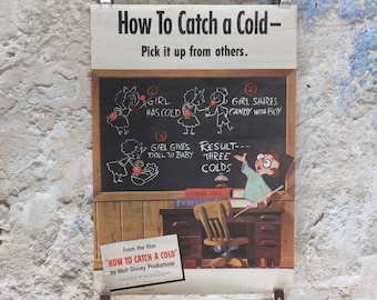 Original Vintage Disney How to Catch a Cold 1951 poster Pick it up from Others Kleenex tissue advertising educational print wall art 1950s