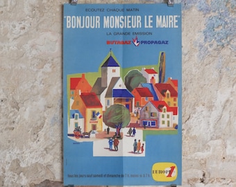 Original Vintage French Butagaz Propagaz gas poster advertising cylinder home heating Vernier industrial art wall interior design 1970s
