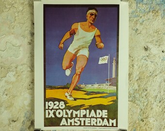 Vintage Olympic Games Amsterdam Netherlands Holland Poster rings sports sport international summer wall art reprint 1970s