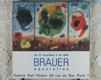 1964 Arik Brauer Poster, Watercolours, Aquarelles, Vienna School of Fantastic Realism, amazing condition, Austrian painter, wall art decor
