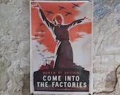 Vintage British WW2 Women of Britain Come into the Factories Propaganda Poster Telegraph bombers reprint print wall art 1980s