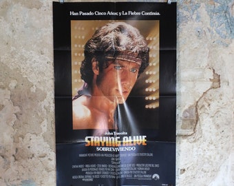 Original Vintage Movie Poster Staying Alive 1980s wall art John Travolta Spanish Saturday Night Fever US one sheet cinema film memorabilia