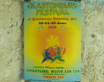Original Vintage Glastonbury Festival 2000 Poster Greenpeace david bowie muse chemical brothers concert gig show music print wall art 1990s