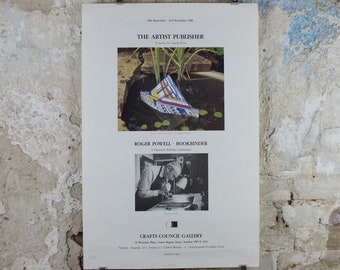 1986 Crafts Council Gallery London Poster, Roy Lichtenstein Paper Hat, Roger Powell, Bookbinder, gallery exhibition wall art decor