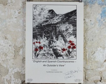 Trudi McIntosh Poster, signed to "Martin", English and Spanish countryscenes, Poppies, artist gallery exhibition wall art decor
