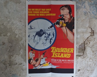Original Vintage Movie Poster Thunder Island 1963 1960s wall art assassination killing 007 bond gun red US one sheet cinema film memorabilia