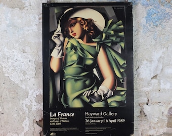 1989 Tamara de Lempicka Poster, "Young Girl in Green" 1927, Art Deco Nouveau cubism neoclassical style, gallery exhibition, wall art decor