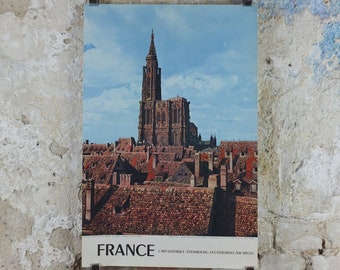 1960s Strasbourg Cathedral France Poster, printed by French Government, travel tourism holiday vacation wall art decor