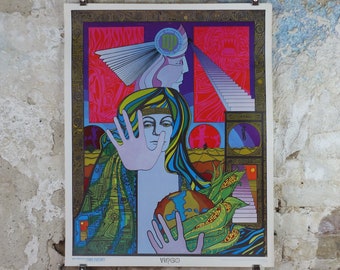 1967 Virgo Poster, Zodiac Astrology Star Sign, by Jim Blashfield, Funky Features, San Francisco, Psychedelic, Hippy, wall art decor