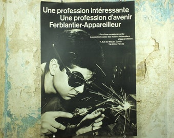 Vintage Apprentice Poster, Apprenticeship, welding and fitting profession, 1965 advertising poster, wall art retro 1960s
