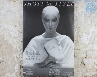 1986 V&A Museum Poster, David Bailey's Great Fashion Photographers, Victoria and Albert, gallery exhibition wall art decor