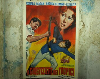 Italian 1953 Tropic Zone Poster, Vintage Ronald Reagan, President in action, wall art 1950s