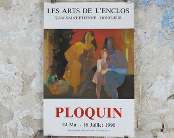 1990 Georges Ploquin Poster, mothers and daughters, figurative artist gallery exhibition, wall art decor