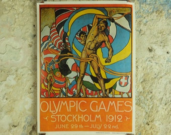 Vintage Olympic Games Stockholm Sweden Poster rings sports sport international summer wall art reprint 1970s