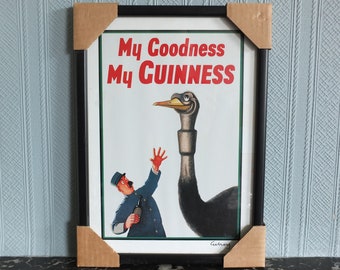 Hand signed 1981 John Gilroy Guinness Toucan Poster, Ostrich 1936, Guinness Zookeeper & ostrich who swallowed his pint, wall art retro decor