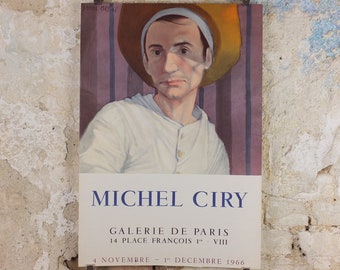 1966 Michel Ciry Poster, Galerie de Paris, rustic artist, engravings and artist gallery exhibition, wall art decor