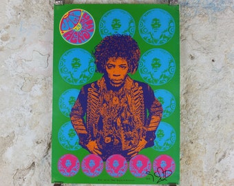 1990s Jimi Hendrix Poster, signed limited edition 66/500, Purple Haze, electric guitar master, music wall art decor