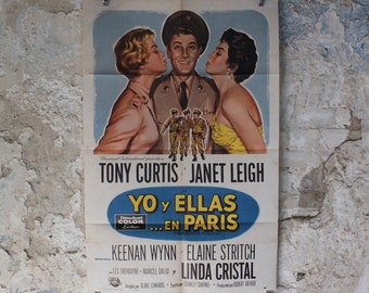 Original Vintage Movie Poster The Perfect Furlong Spanish Tony Curtis Janet Leigh 1958 1950s wall art US one sheet cinema film memorabilia