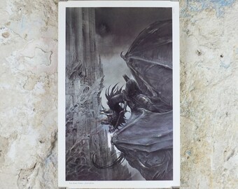 1993 Tolkien The Two Towers Poster, The Dark Tower and Nazgul, by John Howe, Middle Earth, Lord of the Rings, print wall art decor