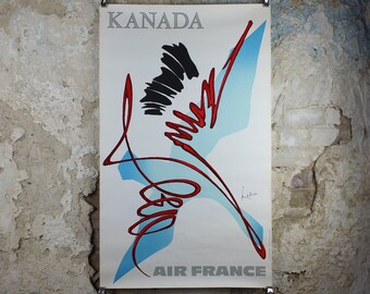 1967 Original Air France Poster, Canada by Georges Mathieu, lyrical abstraction, Abstract Art, Aviation, travel wall art decor
