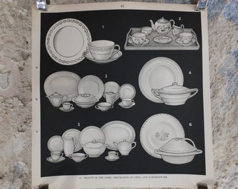 Original Vintage British Macmillan Black and White Educational Poster - China and Earthenware - Kitchen Dining print wall art 1938 1930s