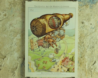 Original Vintage Gentle Art of Making Guinness Poster Delivering the Guinness advertising ale Irish stout beer print wall art retro 1980s