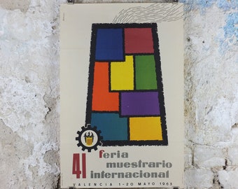 1963 Valencia Feria Muestrario Internacional Poster, Original Vintage Spanish, Valencia Trade Fair, Advertising print, wall art retro decor