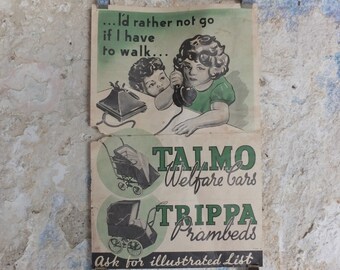 Original Vintage Talmo Baby Pram Poster Sunshine Walker Stroller Carriage Pushchair car buggy deco advertising print wall art retro 1930s