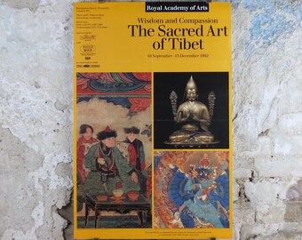 1992 Royal Academy of Arts Poster, The Sacred Art of Tibet, Wisdom and Compassion, Tsong Khapa, gallery exhibition, wall art decor