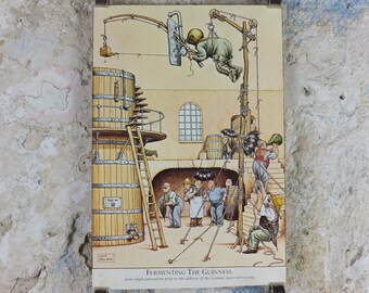 Vintage Gentle Art of Making Guinness Poster, Fermenting the Guinness, advertising ale Irish stout beer print wall art retro 1980s