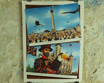 Original Vintage Guinness Toucan Poster, advertising, Tower of London, Trafalgar Square, ale Irish stout beer print wall art retro 1970s