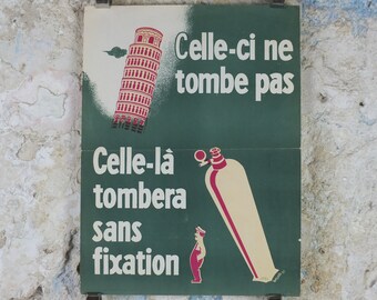 1951 Vintage SNCF French safety poster, Leaning Tower of Pisa, by Wecoste, industrial, train rail dangers, retro wall art decor